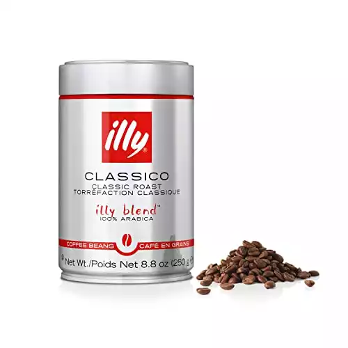 illy Classico Whole Bean Coffee, Medium Roast, Classic Roast with Notes Of Caramel, Orange Blossom and Jasmine, 100% Arabica Coffee, No Preservatives, 8.8 Ounce Can (Pack of 1)