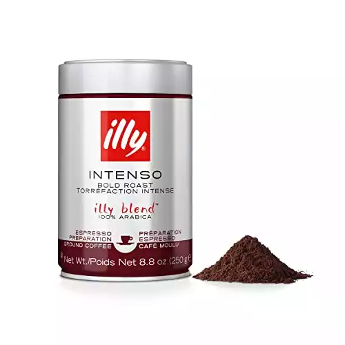 illy Intenso Ground Espresso Coffee, Bold Roast, Intense, Robust and Full Flavored With Notes of Deep Cocoa, 100% Arabica Coffee, No Preservatives, 8.8 Ounce (Pack of 1)
