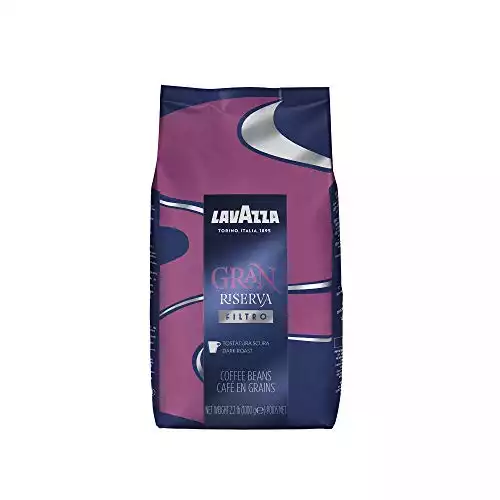 Lavazza Gran Riserva Filtro Whole Bean Coffee Dark Roast 2.2LB Bag ,100% Natural Arabica, Authentic Italian, Blended and roasted in Italy, Cocoa and Caramel aromatic notes